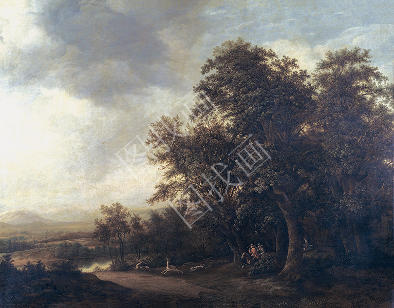 A Woody Landscape with a Stag Hunt